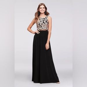 SPEECHLESS illusion waist jersey gown with sequined bodice David’s Bridal